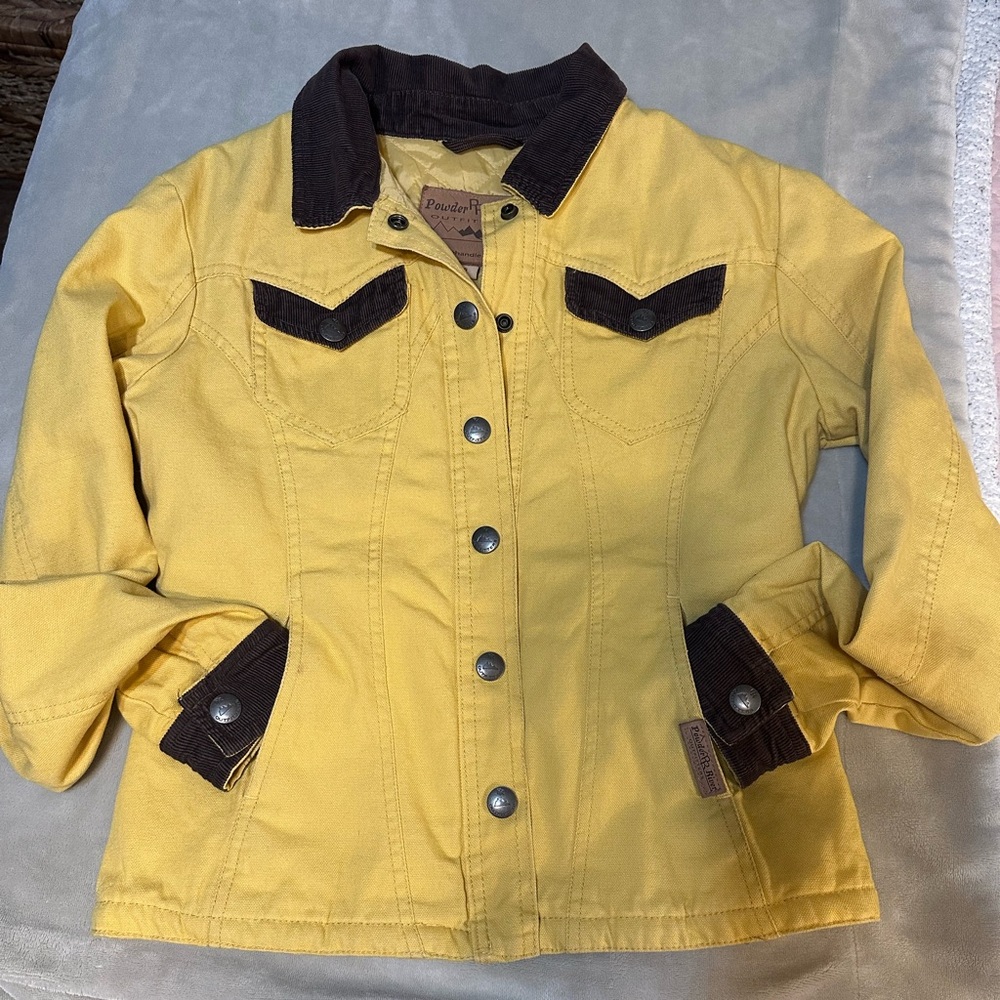 Powder River WomansYellow Jean Jacket with the Dark Collar and Cropped Design